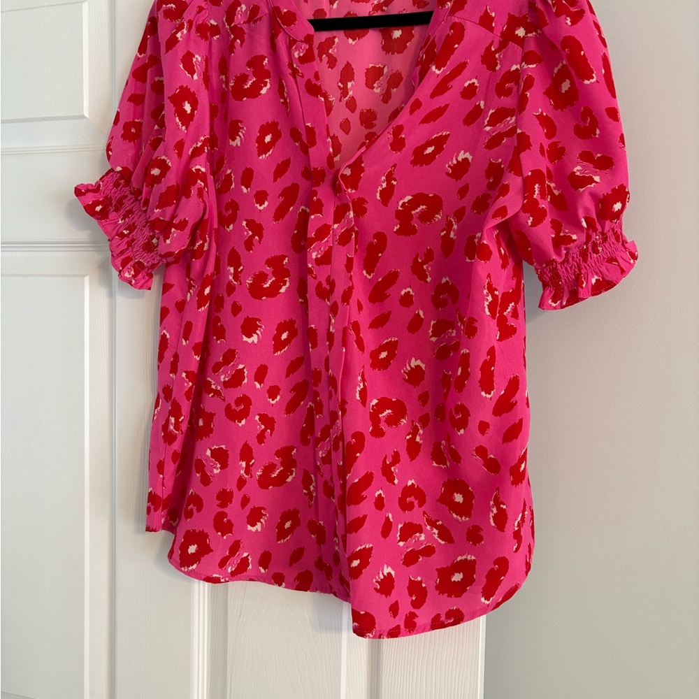 JODIFL Pink and Red Patterned Blouse
